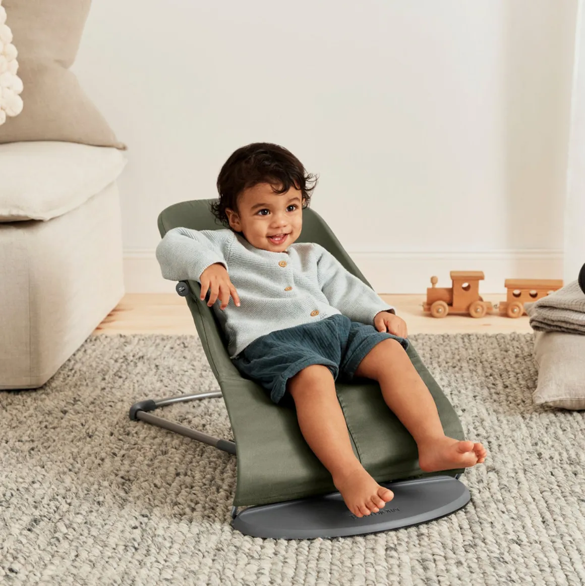 BabyBjörn Bliss Skråstol Woven Bladmønstret Quilt, Mørkegrøn