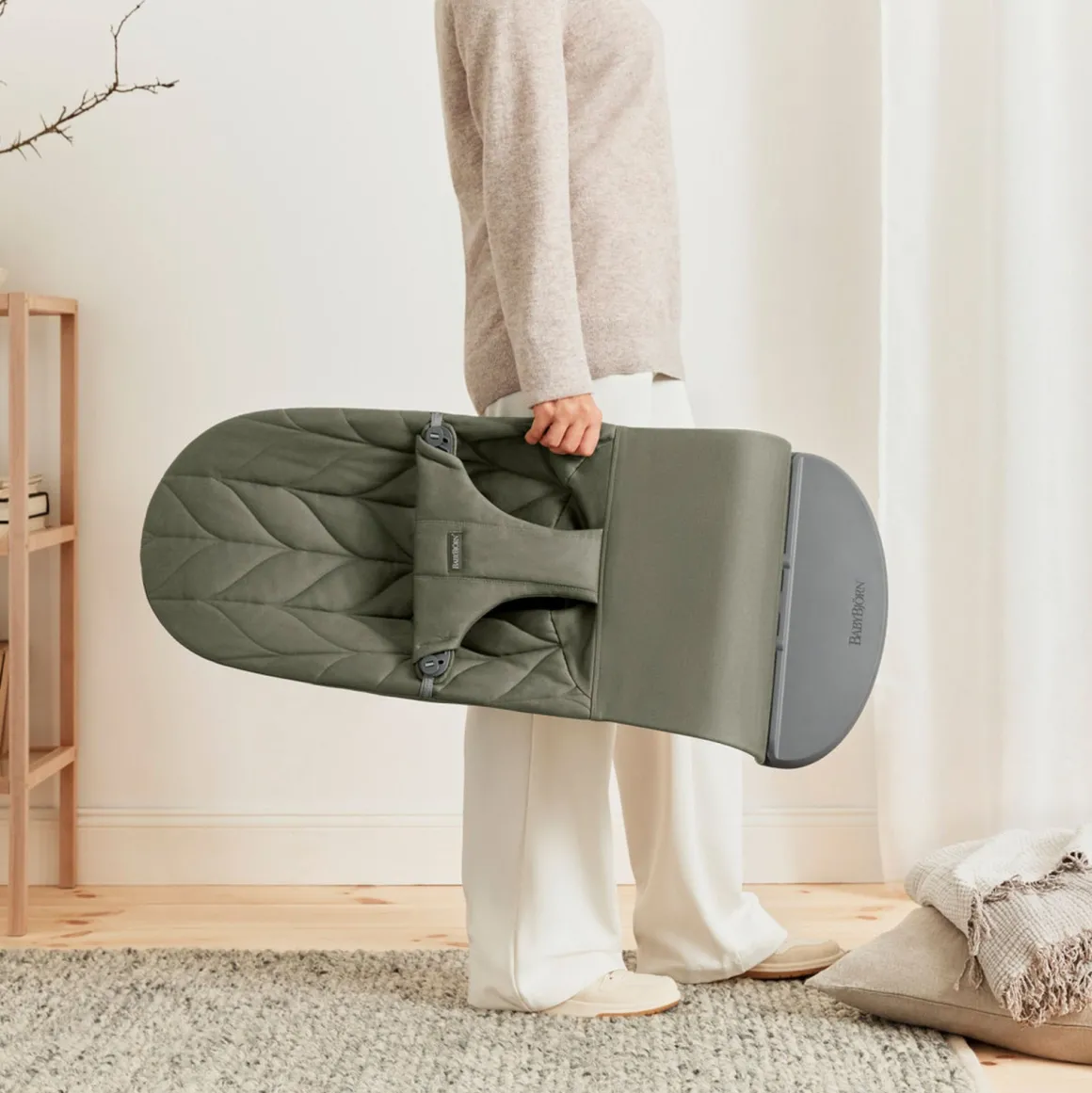 BabyBjörn Bliss Skråstol Woven Bladmønstret Quilt, Mørkegrøn