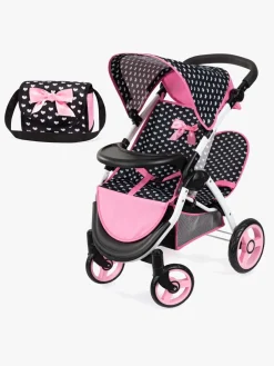 Bayer Design Twin Star Tvillingedukkevogn, Sort/Lyserød