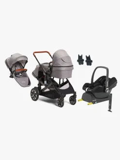 Beemoo Maxi 4 Twin Søskendevogn inkl. Ekstra Søskendesæde & Maxi-Cosi CabrioFix i-Size Autostol Baby & Base, Grey