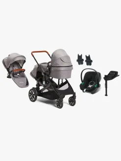 Beemoo Maxi 4 Twin Søskendevogn inkl. Ekstra Søskendesæde & Cybex Aton B2 i-Size Autostol Baby & Base, Grey/Volcano Black