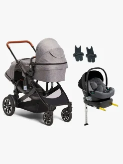 Beemoo Maxi 4 Twin Søskendevogn inkl. Route i-Size Autostol Baby & ISOFIX Base, Grey/Mineral Grey