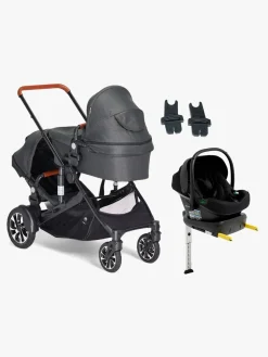 Beemoo Maxi 4 Twin Søskendevogn inkl. Route i-Size Autostol Baby & ISOFIX Base, Black/Black Stone