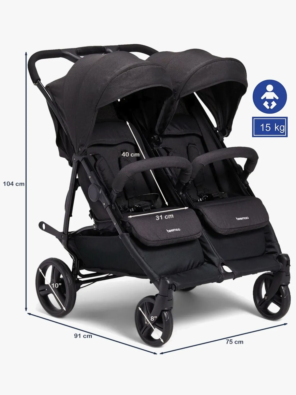 Beemoo Twin Shopper Søskende- & Tvillingevogn, Black Mélange