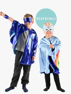 Den Goda Fen Vendbar Kappe med Øjenmaske 98-128 cm, Blå/regnbue