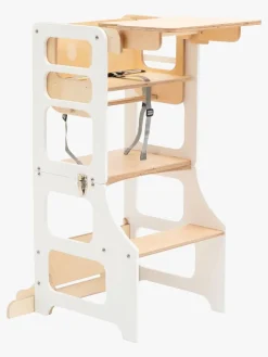 Duck Woodworks 3-i-1 Sammenklappeligt Læringstårn med Højstol, Hvid