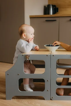 Duck Woodworks 3-i-1 Sammenklappeligt Læringstårn med Højstol, Grå