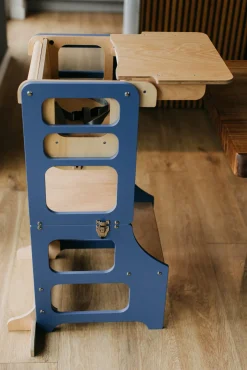 Duck Woodworks 3-i-1 Sammenklappeligt Læringstårn med Højstol, Blå