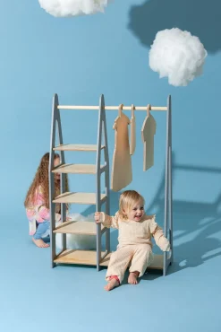 Duck Woodworks Knagerække med Hylder, Grå