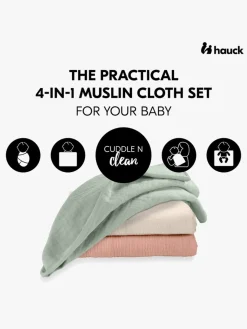 Hauck Cuddle N Clean Tæppe/ Stofble i Musselin 3-pak, Sage/Beige/Cork