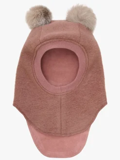 Huttelihut Elefanthue i Uld med Pomponer, Burlwood