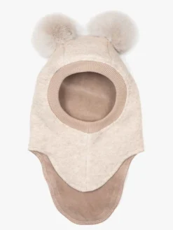 Huttelihut Elefanthue i Uld med Pomponer, Sand Melange