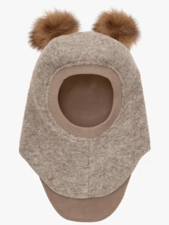 Huttelihut Elefanthue i Uld med Pomponer, Camel Melange