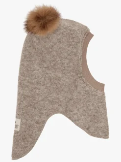 Huttelihut Elefanthue i Uld med Pomponer, Camel Melange