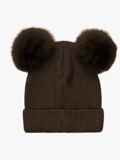 Huttelihut Hue Merinould med Pomponer Alpaka, Dark Brown Melange