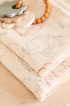 Jollein Tæppe/ Stofble i Musselin 70x70 cm 3-pak, Elephant Tales