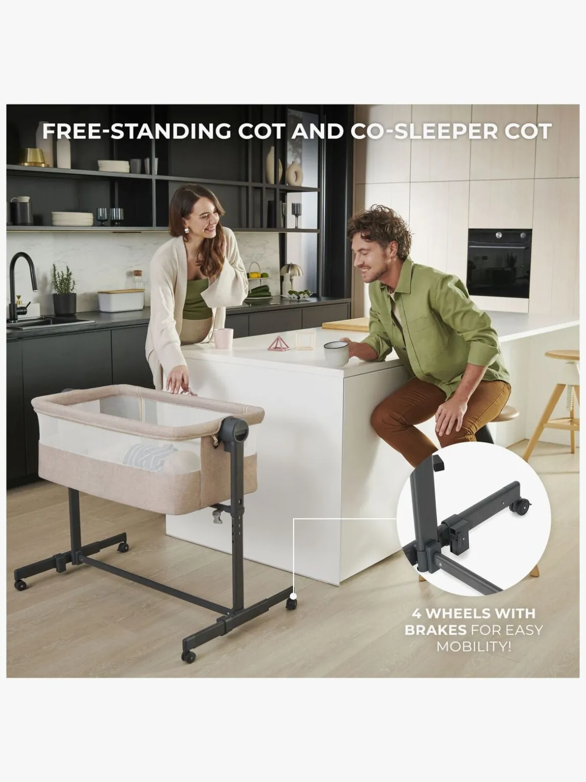 Kinderkraft Neste Up 2 Bedside Crib, Beige