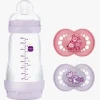 MAM Original Silikone Sut 16-36 mdr. 2-pak & Easy Start Sutteflaske Anti-Kolik 260 ml, Lyserød