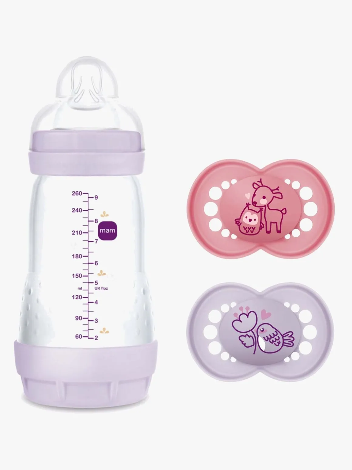 MAM Original Silikone Sut 16-36 mdr. 2-pak & Easy Start Sutteflaske Anti-Kolik 260 ml, Lyserød