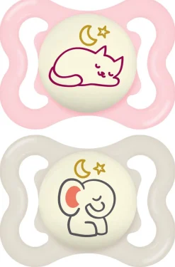 MAM Supreme Night Silikone Sut 0-6m 2-pak, Pink/Neutral