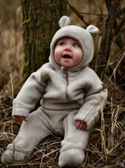 Mikk-Line Ulddragt Merinould med Ører, Melange Offwhite