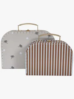 OYOY Mini Suitcase Elephant & Stripe Opbevaringstaske, Pale Blue