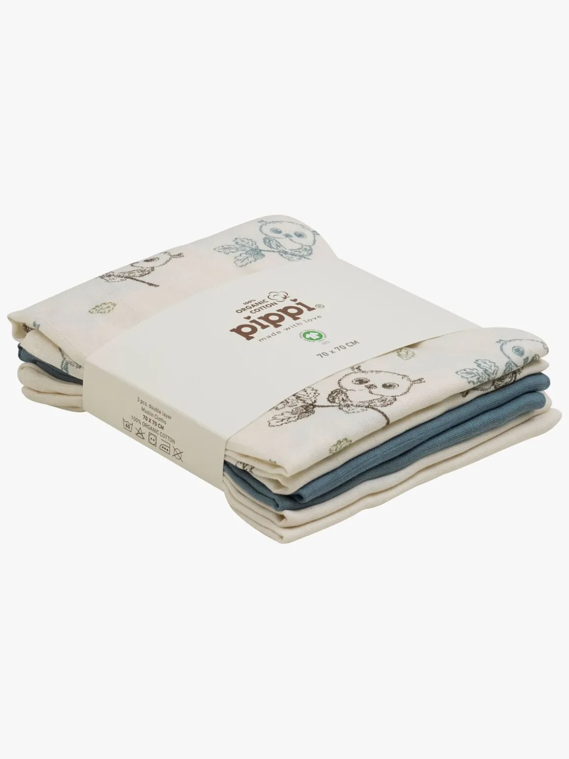Pippi Tæpper/ Stofbleer i Musselin 3-Pak, Metal Mint