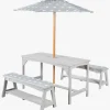 Roba Børn Picnicbord Set til 4 Deluxe med Parasol & Hynder, Grå