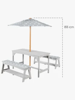 Roba Børn Picnicbord Set til 4 Deluxe med Parasol & Hynder, Grå
