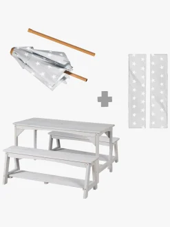 Roba Børn Picnicbord Set til 4 Deluxe med Parasol & Hynder, Grå