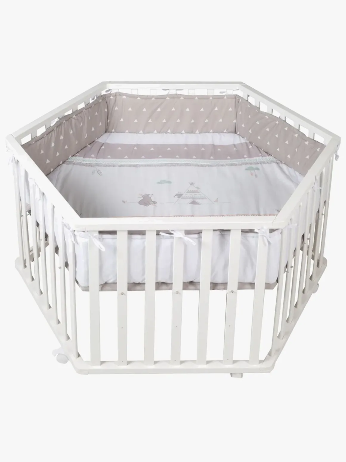 Roba Hexagon Kravlegård med Hjul & Sengehest, Indian Bears White