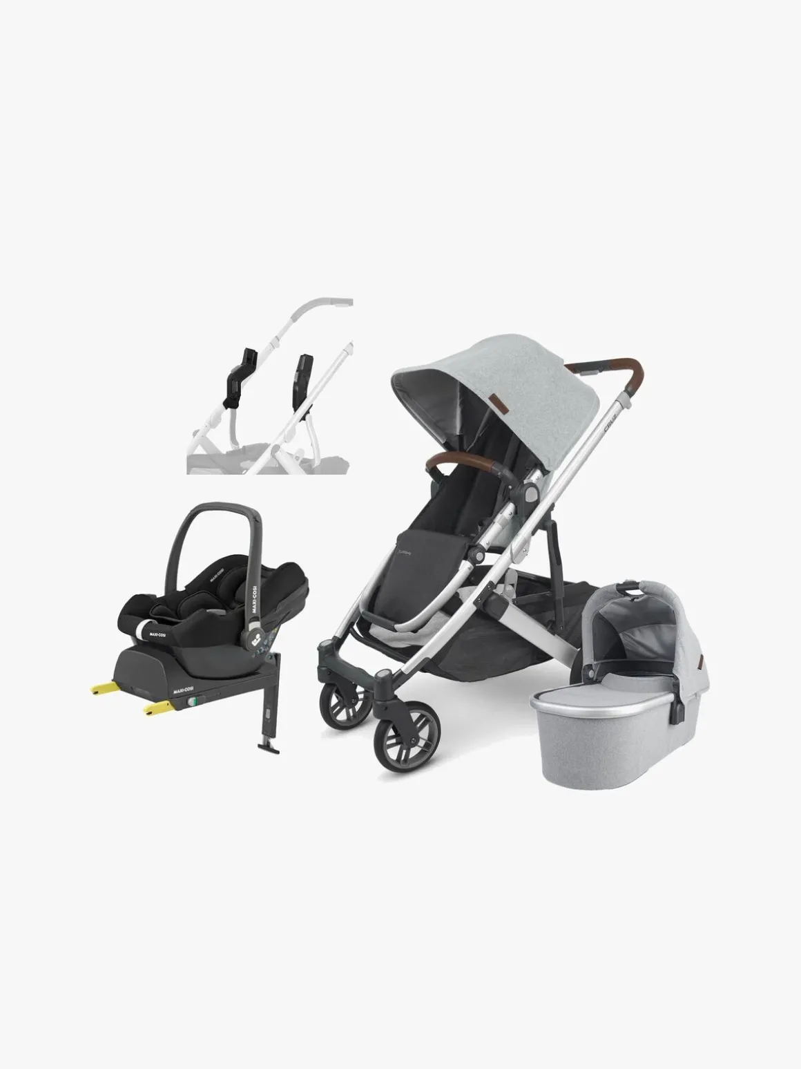 UPPAbaby CRUZ V2 Duovogn inkl. Maxi-Cosi CabrioFix i-Size Autostol Baby & Base, Stella Grey
